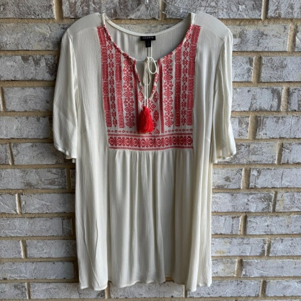 Torrid Tie Embroidery V-Neck  Short Sleeve Blouse Women's Size 2 (2X)